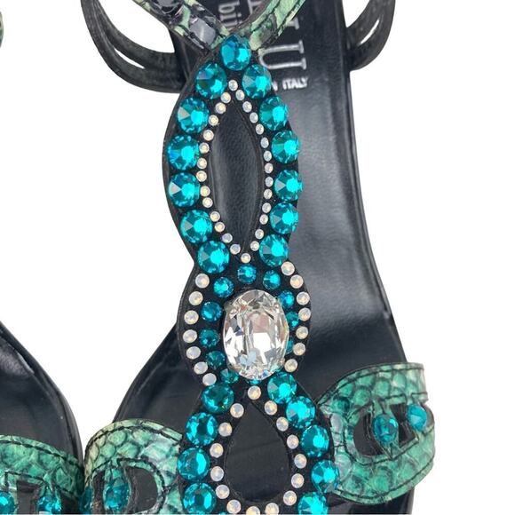 LORIBLU Jeweled Leather Sandals Heels - Made in Italy - $570. - Picture 2 of 16